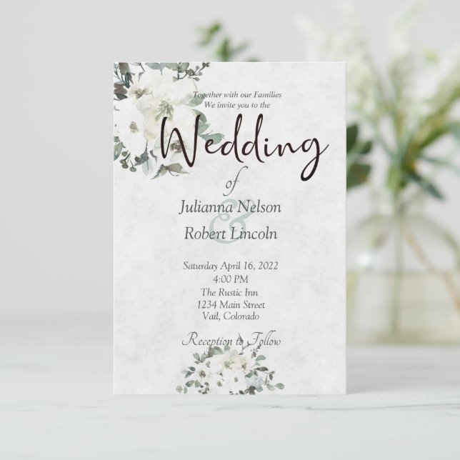 Invitation de mariage florale aquarelle ivoire (Debout devant)