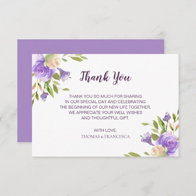 Invitation de mariage florale aquarelle lilas (Devant / Derrière)