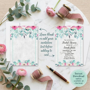 Invitation de mariage florale aquarelle rose print