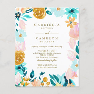 Invitation de mariage florale aquarelle sarcelle B