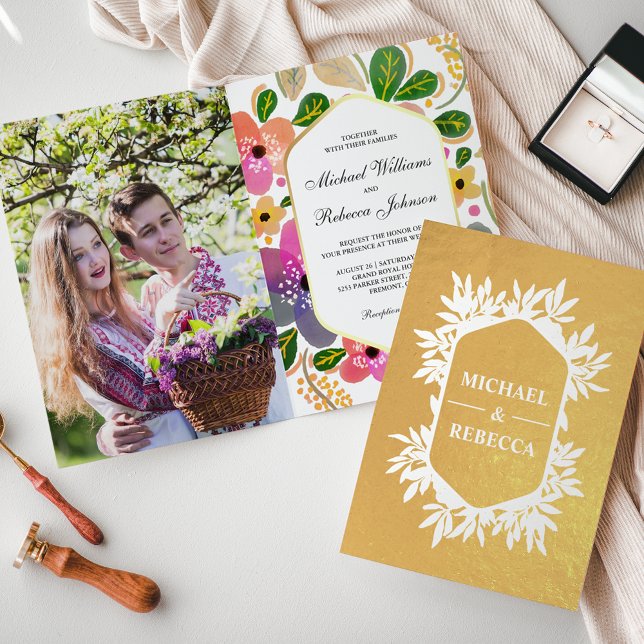 Invitation de mariage florale aquarelle vibrante f (Créateur téléchargé)