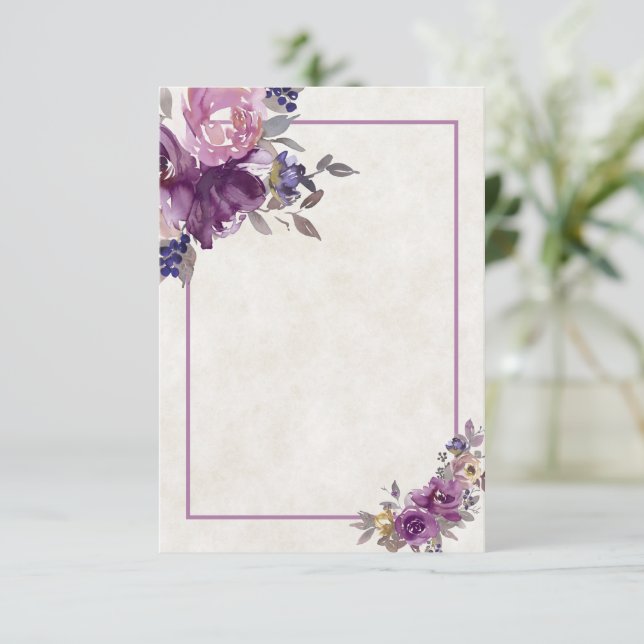 Invitation de mariage florale aquarelle violet bud (Debout devant)