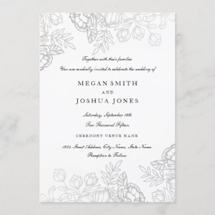 Invitation de mariage florale argentée élégante