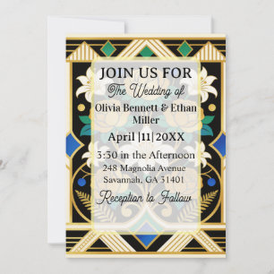 Invitation de mariage florale Art Déco élégante