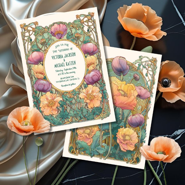 Invitation de mariage florale Art Nouveau (Créateur téléchargé)
