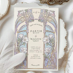 Invitation de mariage florale Art Nouveau Magnolia
