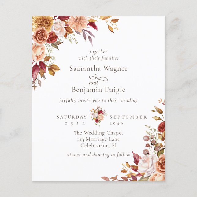 Invitation de mariage florale automne à petit budg (Devant)