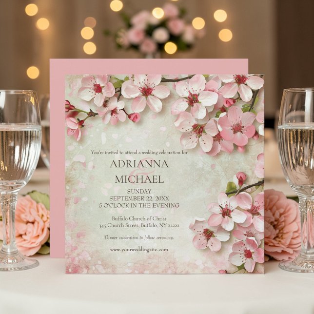 Invitation de mariage florale aux fleurs roses élé (Créateur téléchargé)