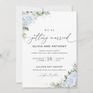 Invitation de mariage florale aux hortensias bleus