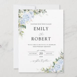 Invitation de mariage florale aux hortensias bleus