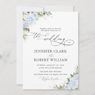 Invitation de mariage florale aux hortensias bleus