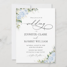 Invitation de mariage florale aux hortensias bleus