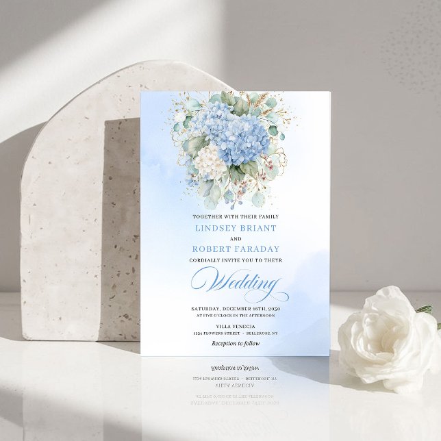 Invitation de mariage florale aux hortensias bleus (Elegant Blue Hydrangea Floral Wedding Invitation)