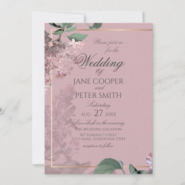 Invitation de mariage florale aux lilas (Devant)