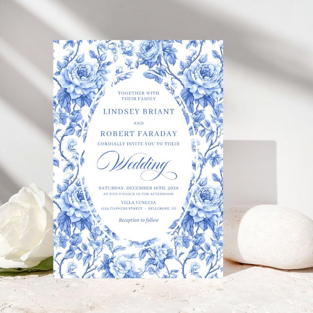 Invitation de mariage florale aux roses bleues nav (Elegant Navy Blue Roses Floral Wedding Invite)