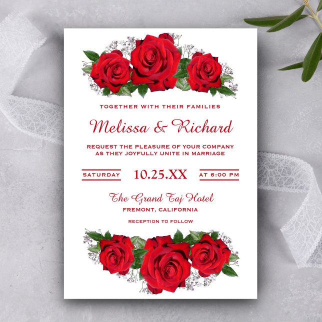Invitation de mariage florale aux roses rouges rom (Créateur téléchargé)