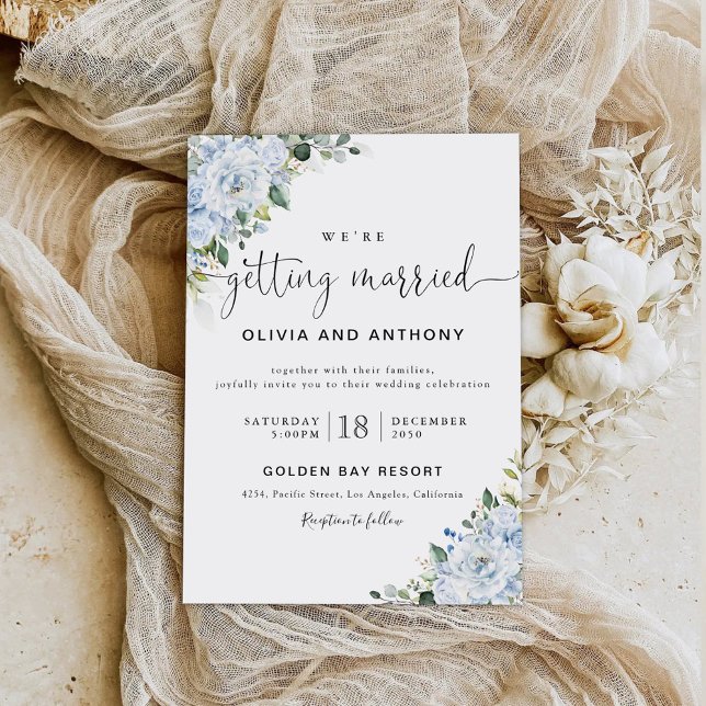 Invitation de mariage florale bleu clair romantiqu (Créateur téléchargé)