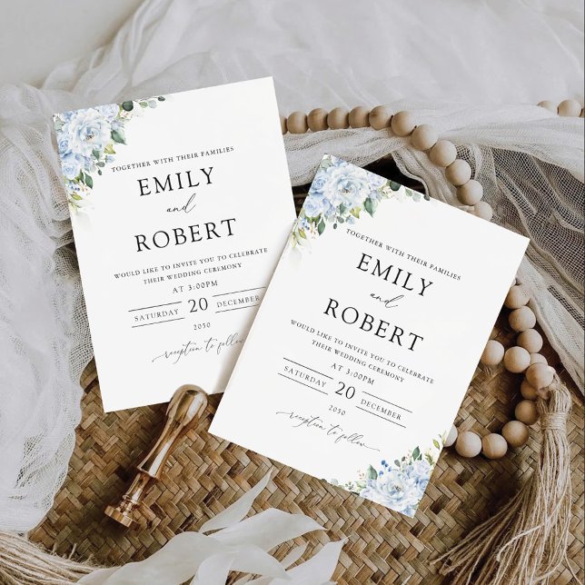 Invitation de mariage florale bleu clair romantiqu (Créateur téléchargé)