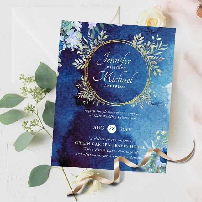 Invitation de mariage florale bleu poussiéreux de  (Créateur téléchargé)