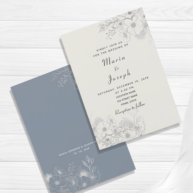 Invitation de mariage florale bleu poussiéreux min (Créateur téléchargé)
