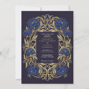 Invitation de mariage florale bleu royal Art nouve