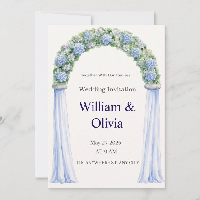 Invitation de mariage florale bleue (Devant)