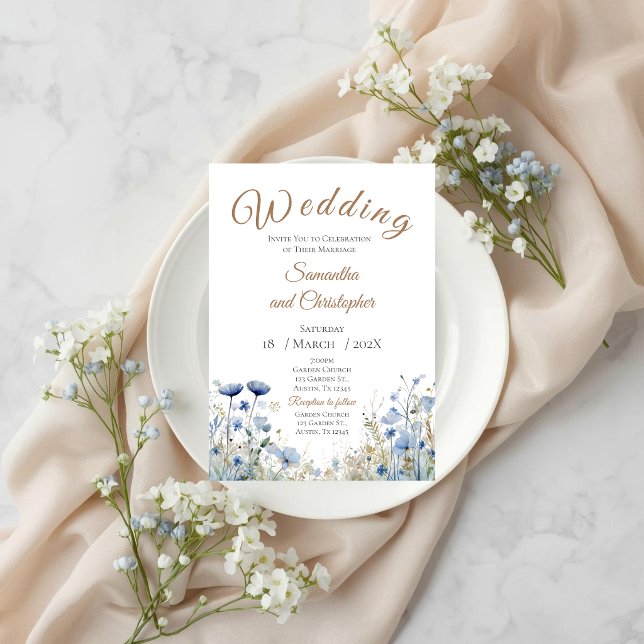 Invitation de mariage florale bleue (Créateur téléchargé)