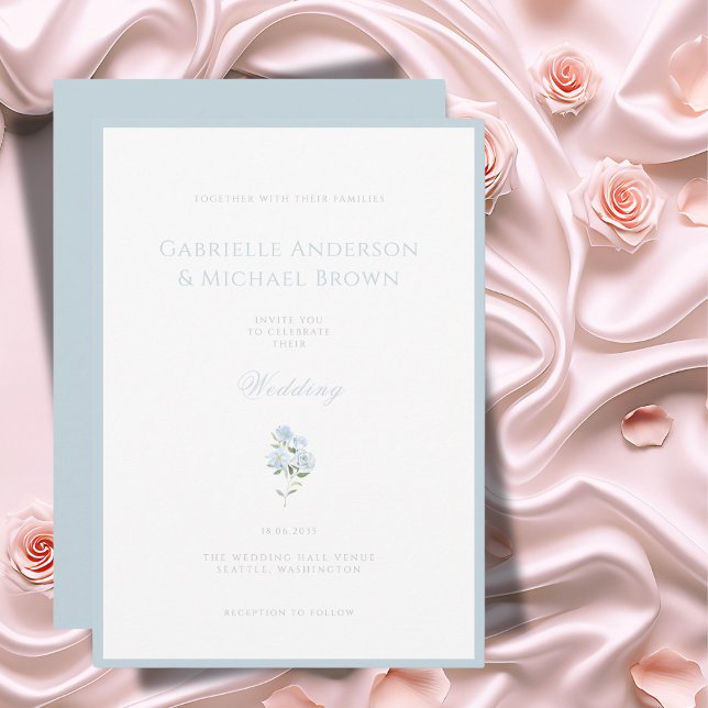 Invitation de mariage florale bleue élégante (Créateur téléchargé)