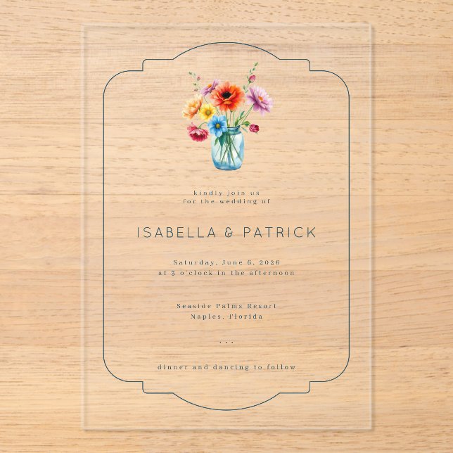 Invitation de mariage florale bleue romantique (Recto)