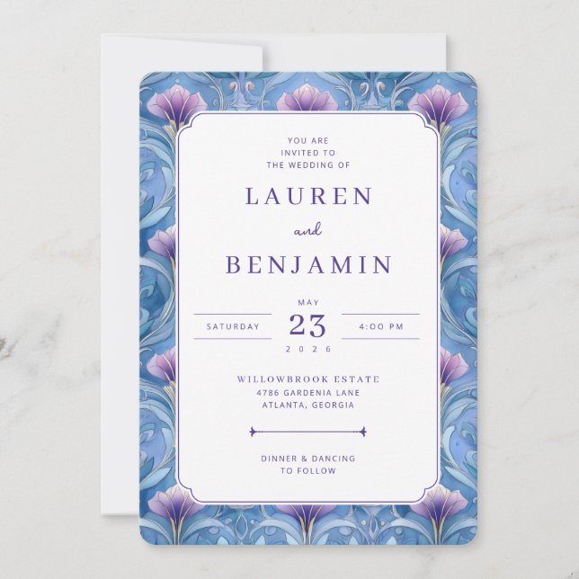 Invitation de mariage florale bleue romantique (Devant)