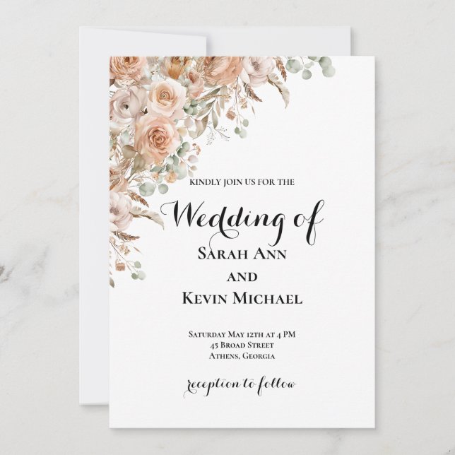 Invitation de mariage florale bohème (Devant)