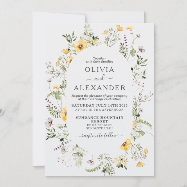 Invitation de mariage florale boho à fleurs sauvag (Devant)