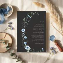 Invitation de mariage florale boho noire | Bleu so