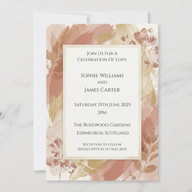 Invitation de mariage florale boho terracotta (Devant)