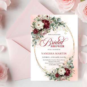 Invitation de mariage florale bordeaux élégante en