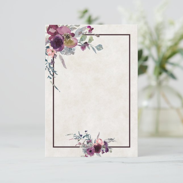 Invitation de mariage florale bordeaux et rose bud (Debout devant)