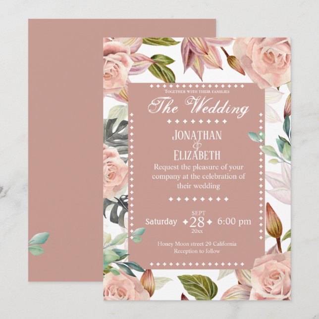 Invitation de mariage florale botanique élégante r (Devant / Derrière)
