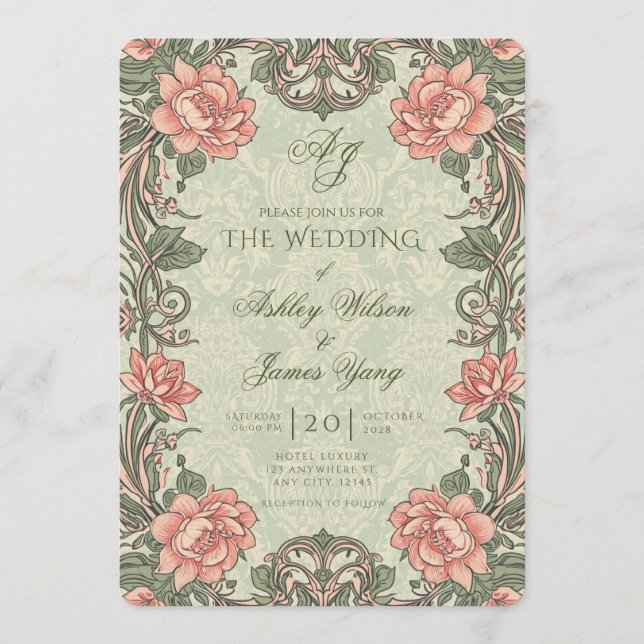 Invitation de mariage florale botanique élégante v (Devant)