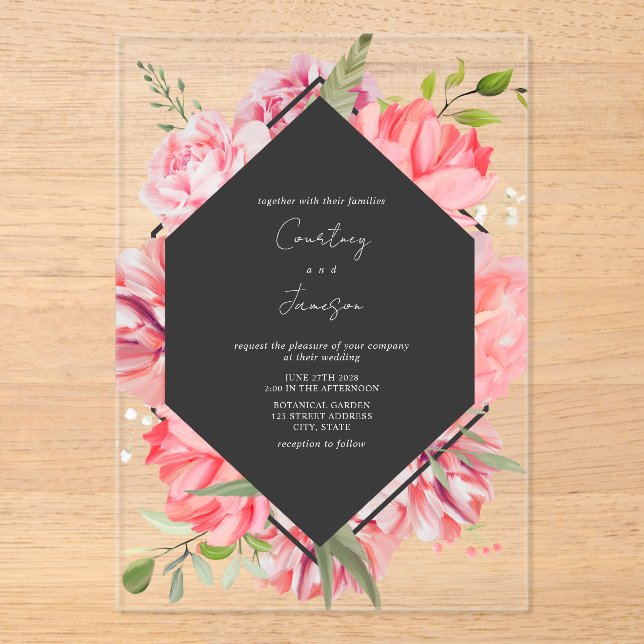 Invitation de mariage florale botanique géométriqu (Recto)