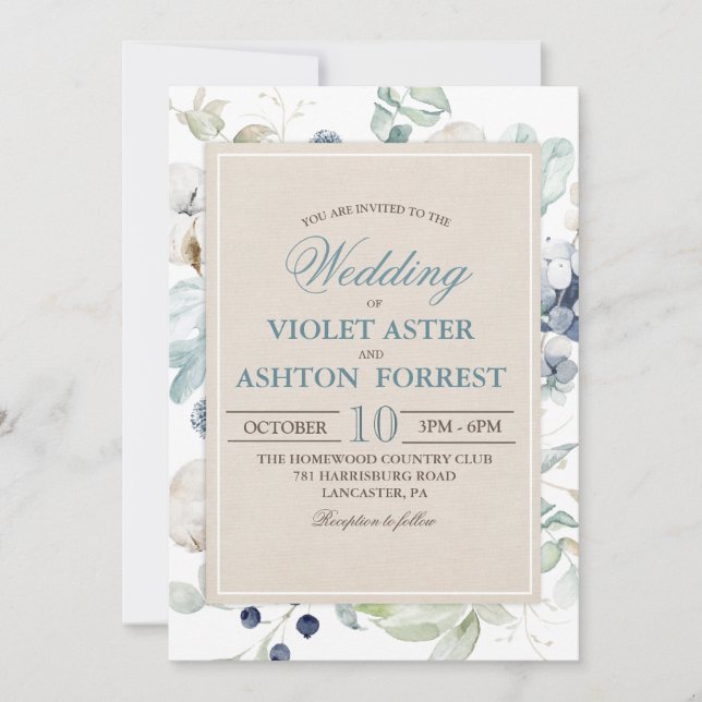 Invitation de mariage florale botanique hivernale (Devant)