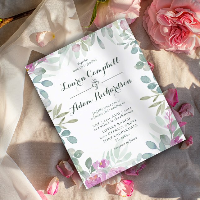 Invitation de mariage florale botanique rose à pet (Créateur téléchargé)