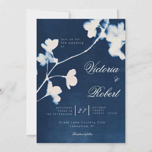 Invitation de mariage florale Cayanotype Sun Print (Devant)