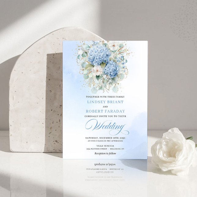 Invitation de mariage florale chic en poudre bleue (Chic Powder Blue Hydrangea Floral Wedding Invite)