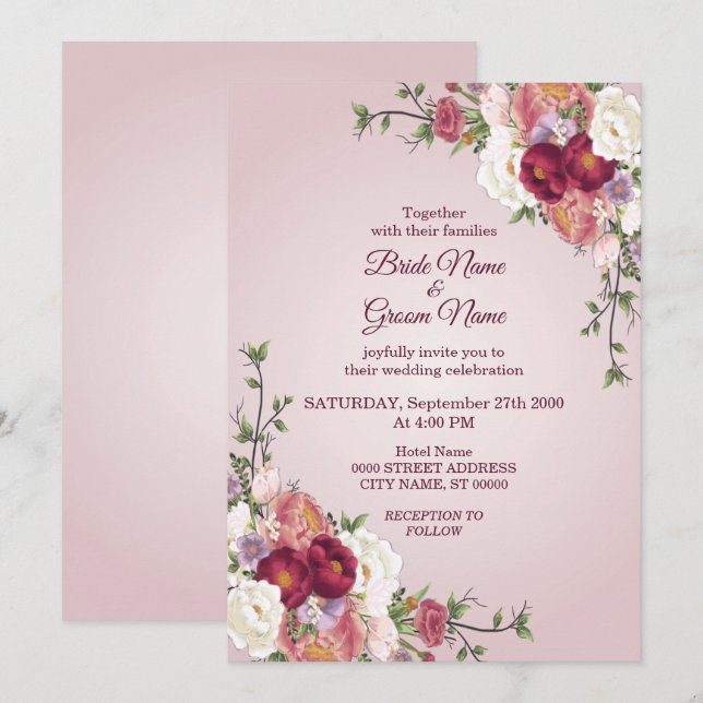 Invitation de mariage florale colorée (Devant / Derrière)