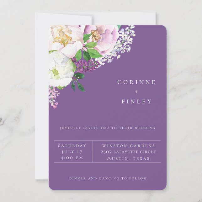 Invitation de mariage florale de jardin Royal Lila (Devant)