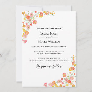 Invitation de mariage florale d'été rose et orange