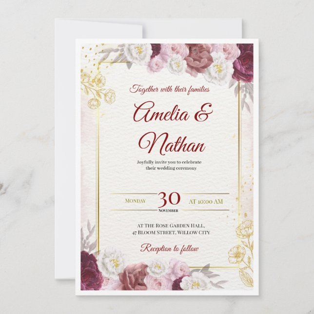 Invitation de mariage florale élégante (Devant)
