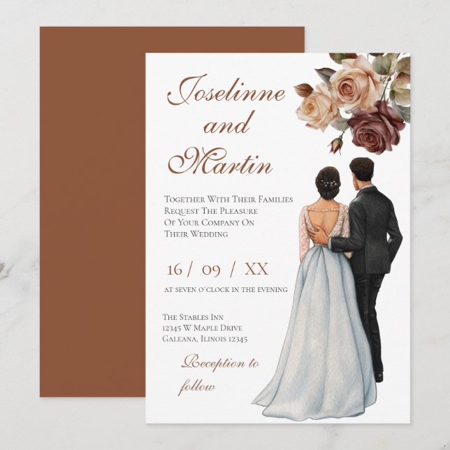 Invitation de mariage florale élégante (Devant / Derrière)