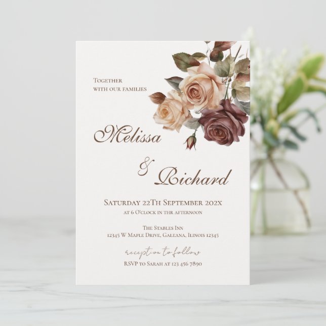 Invitation de mariage florale élégante (Debout devant)