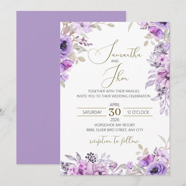 Invitation de mariage florale élégante (Devant / Derrière)